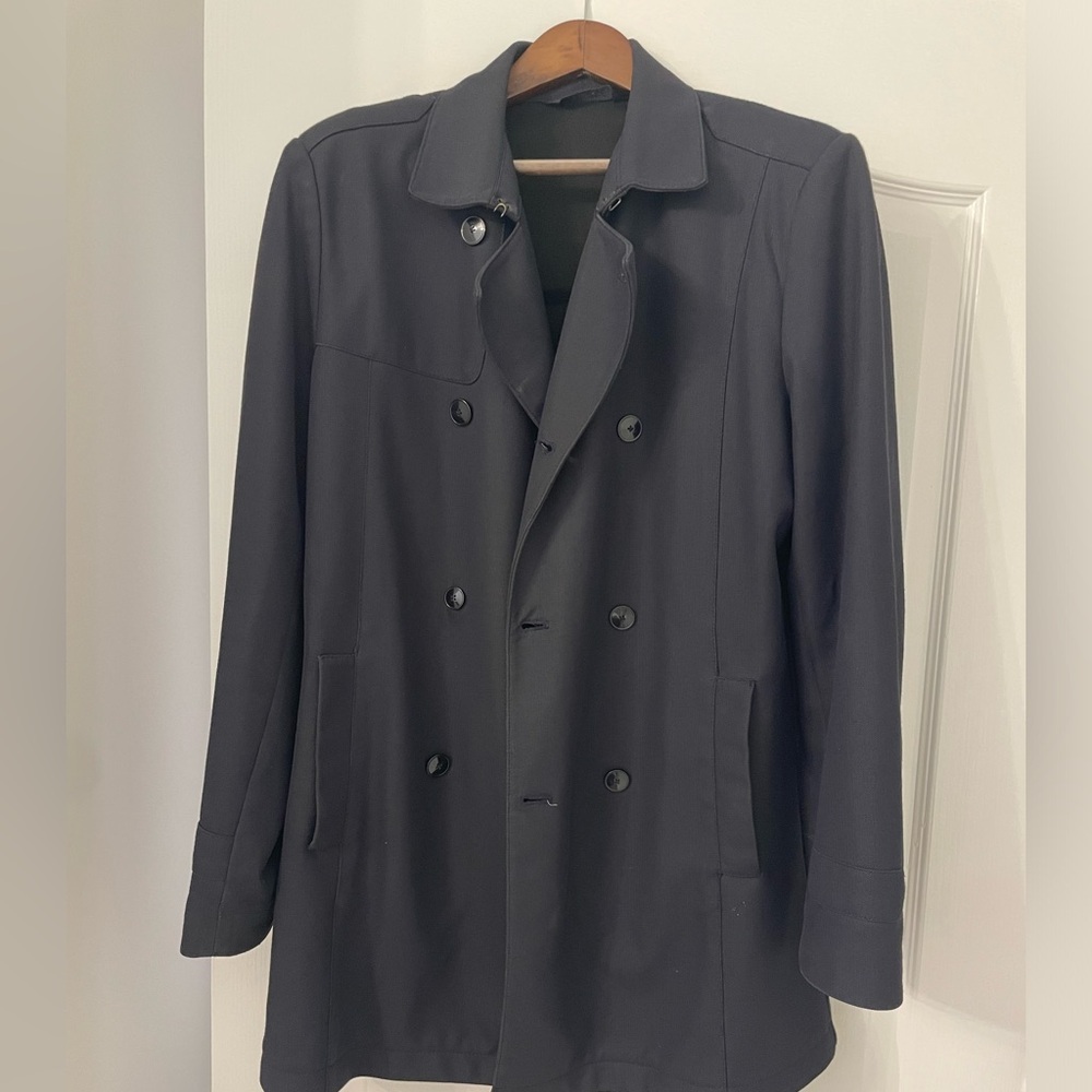 Men's Used Large Blue Double-Breasted Trench Coat